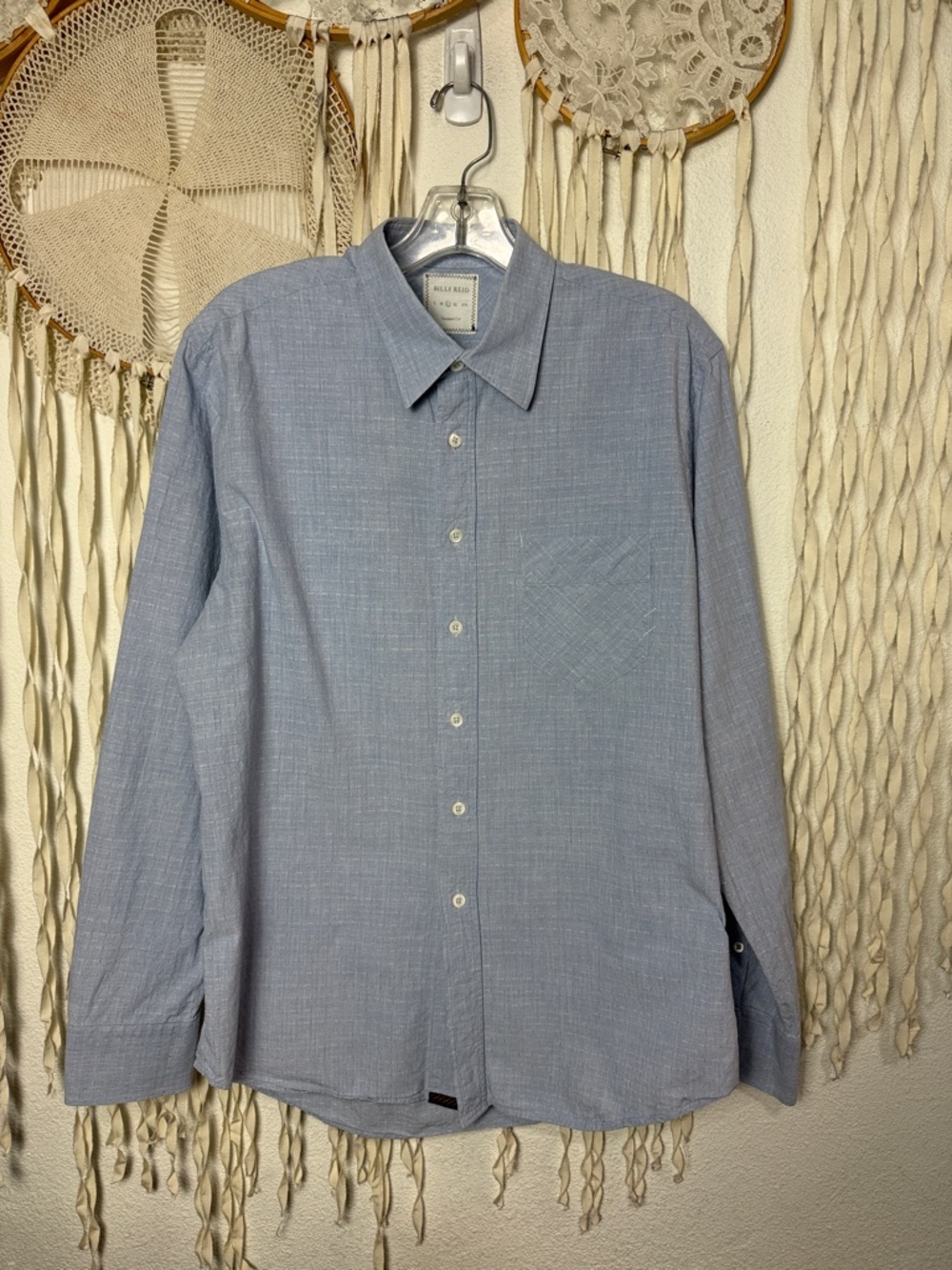 Billy Reid Blue Long Sleeve Button Down Cotton Dress Shirt Size Large
